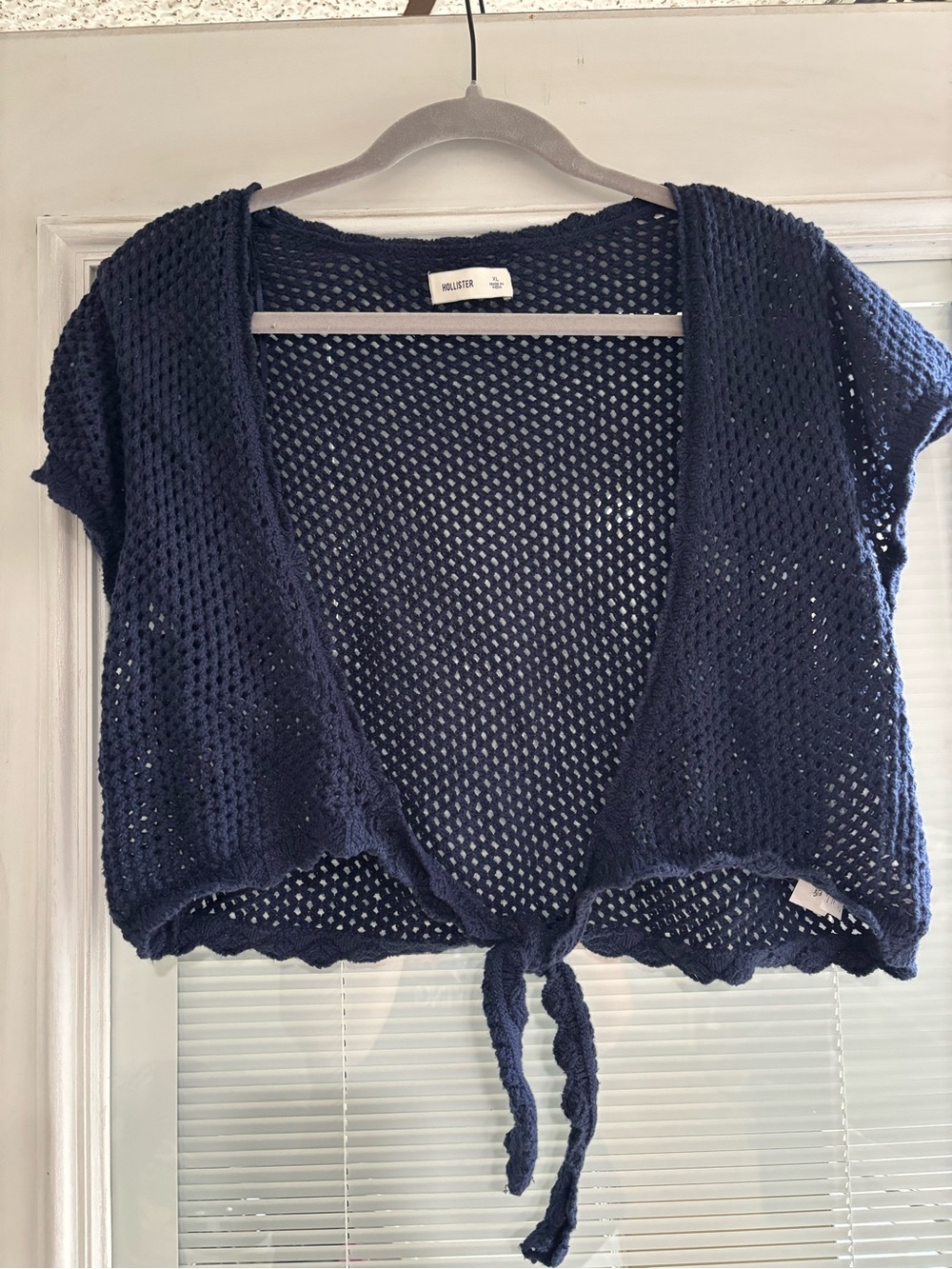 Hollister Navy Crochet Tie-Front Crop Top